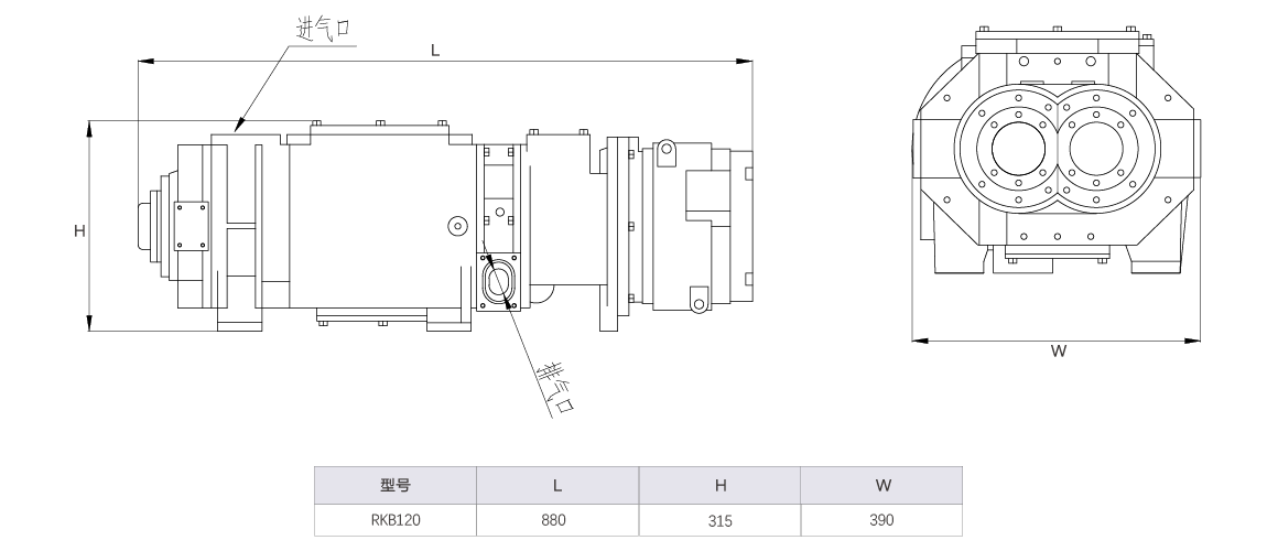 RKB0120干式螺桿真空泵 水冷尺寸圖